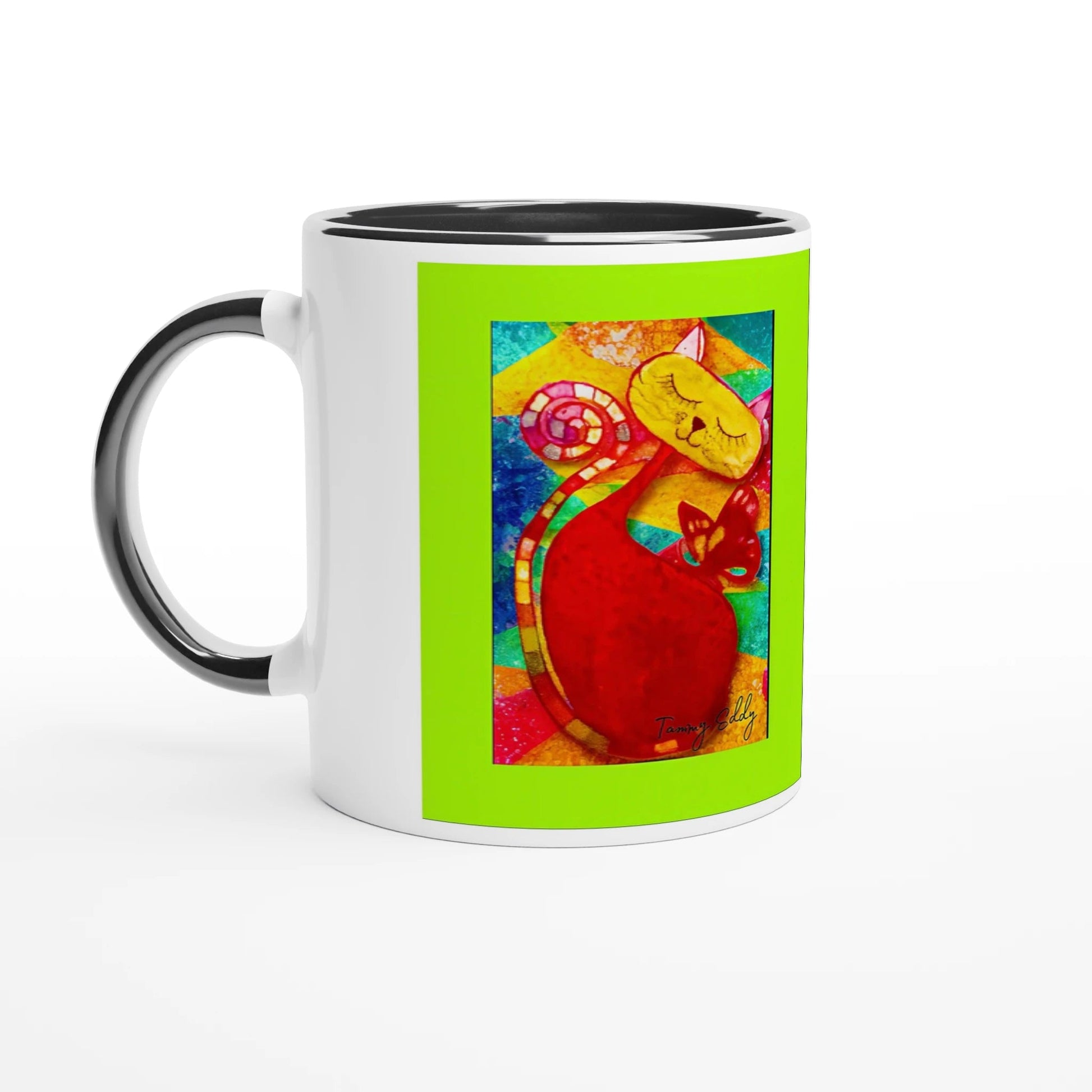 "The Dreamer's Nap" 17oz Ceramic cup - White 11oz Ceramic Mug with Color Inside - T.Eddy’s Art Studio